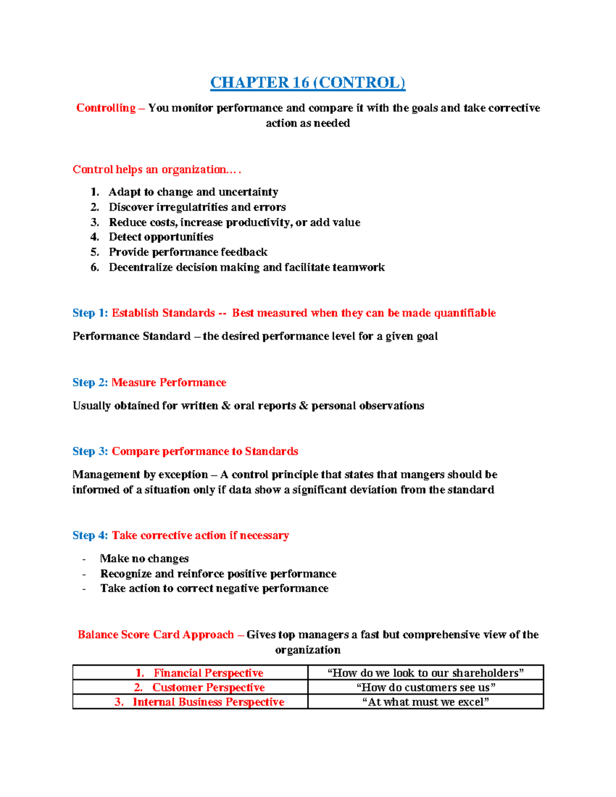 Chap 16 Management - Chapter 16 - CHAPTER 16 (CONTROL) Controlling ...