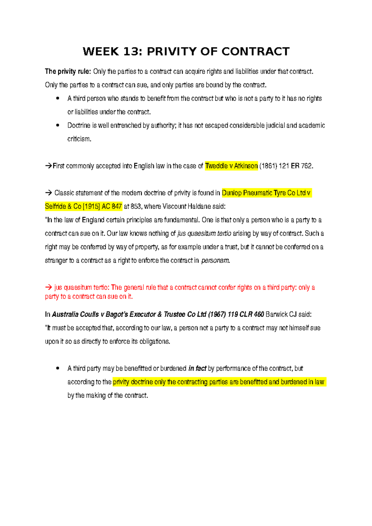 WEEK 13 Privity OF Contract WEEK 13 PRIVITY OF CONTRACT The privity