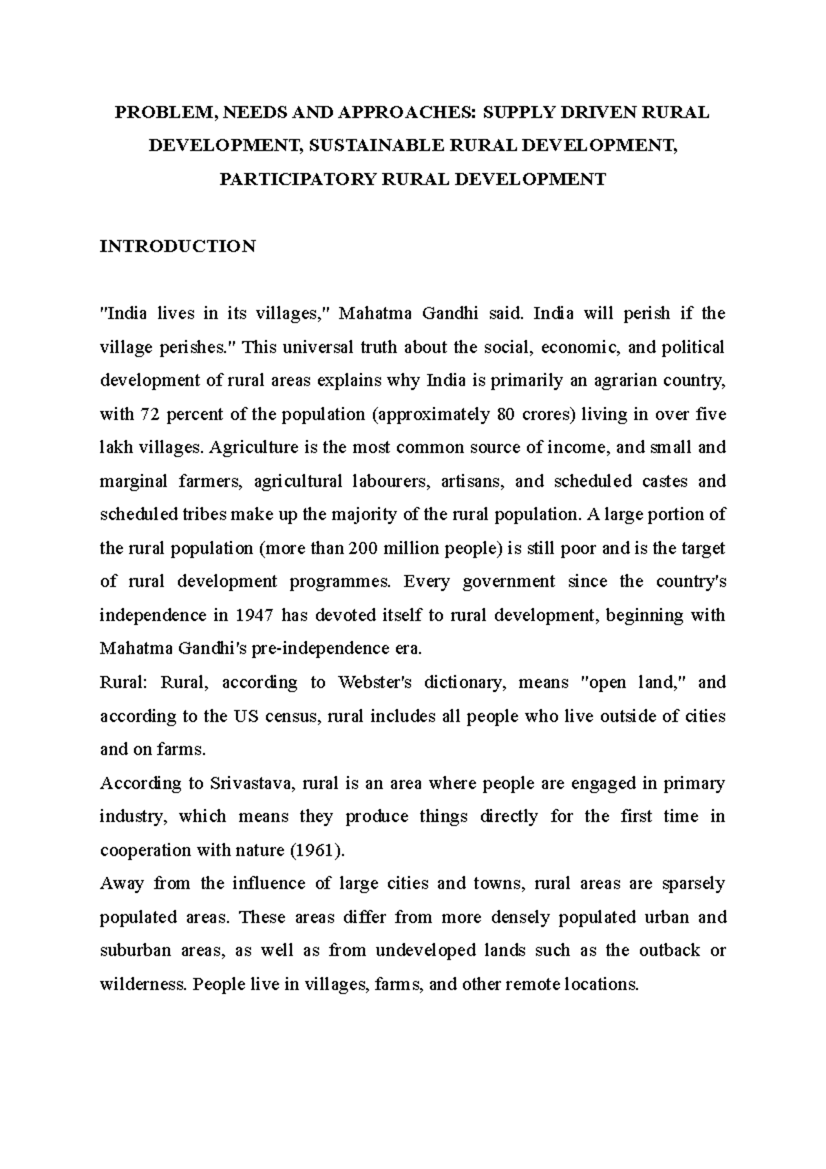 Problem, Needs and Approaches- Supply driven Rural Development ...