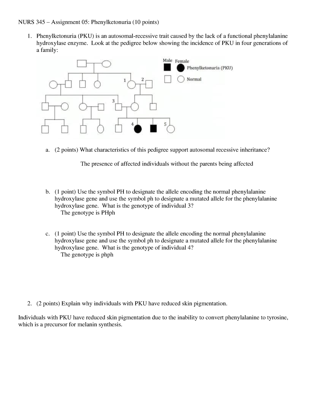 A05-PKU - pedigree worksheet - NURS 345 – Assignment 0 5 ...