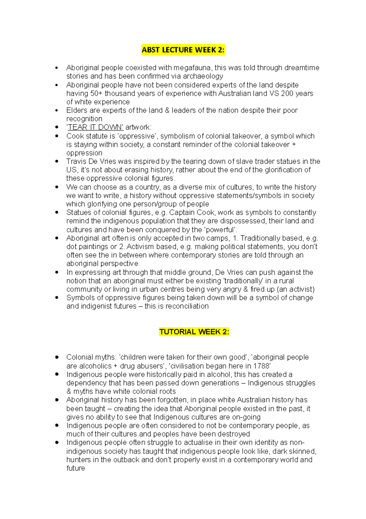 ABST WEEK 2 - Lecture notes - ABST LECTURE WEEK 2: Aboriginal people ...