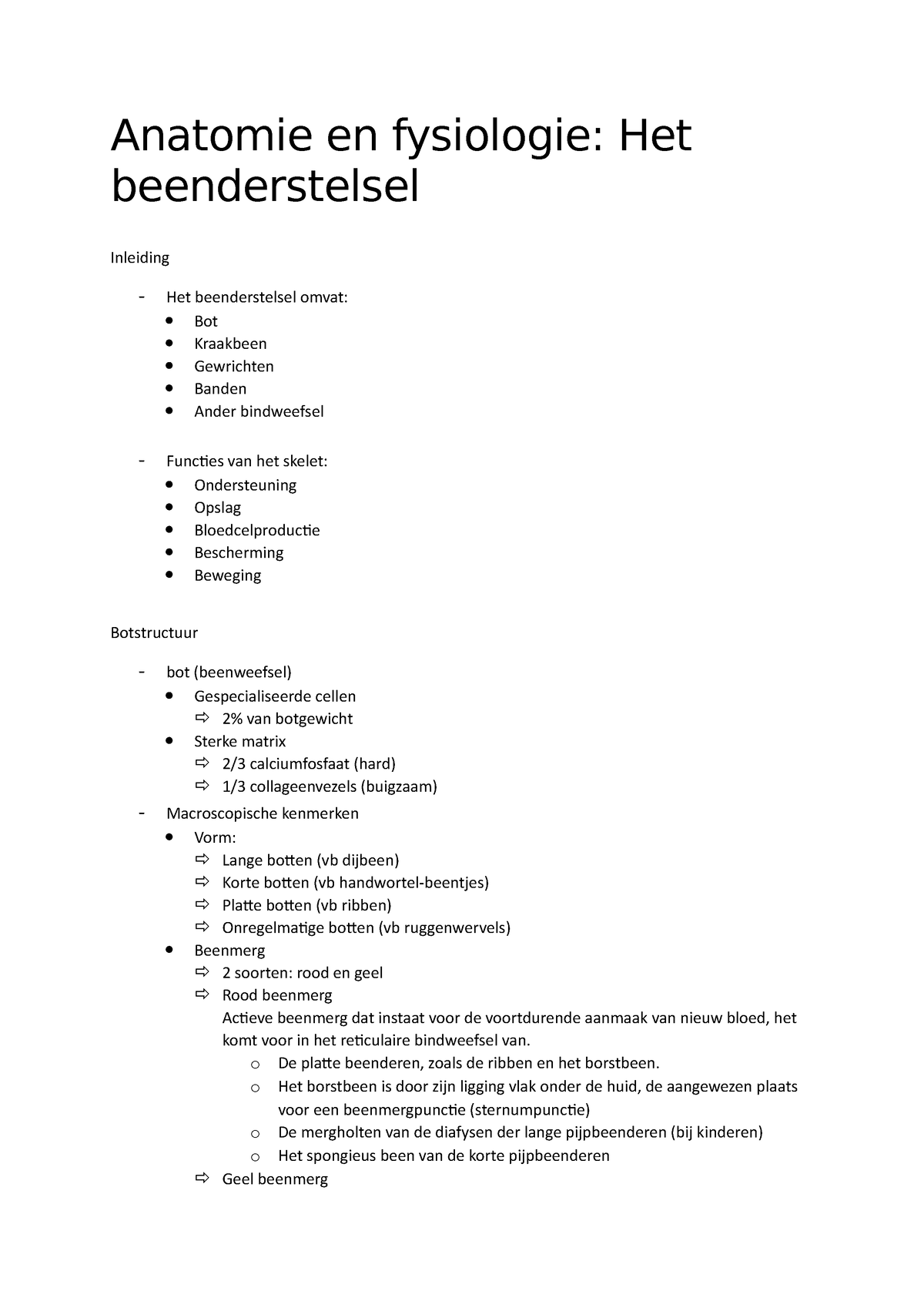 Samenvatting Beenderstelsel Anatomie En Fysiologie Het