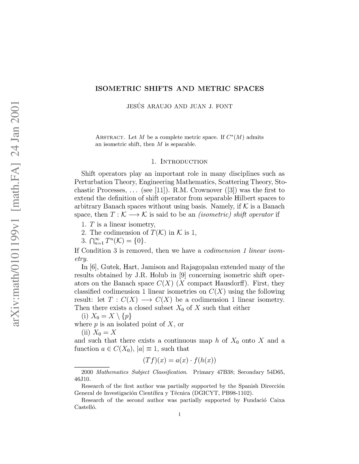 Isometric Shifts And Metric Spaces - ArXiv:math/0101199v1 [math] 24 Jan ...