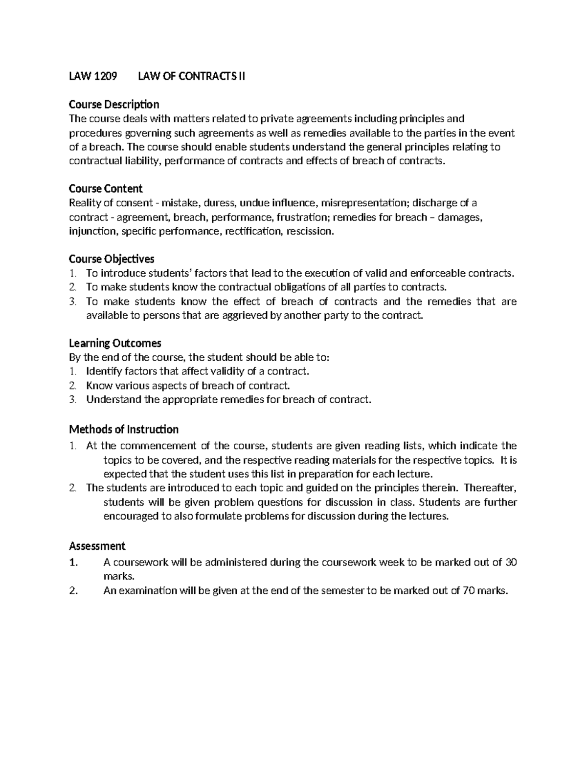 LAW 1209LAW OF Contracts II - LAW 1209 LAW OF CONTRACTS II Course ...