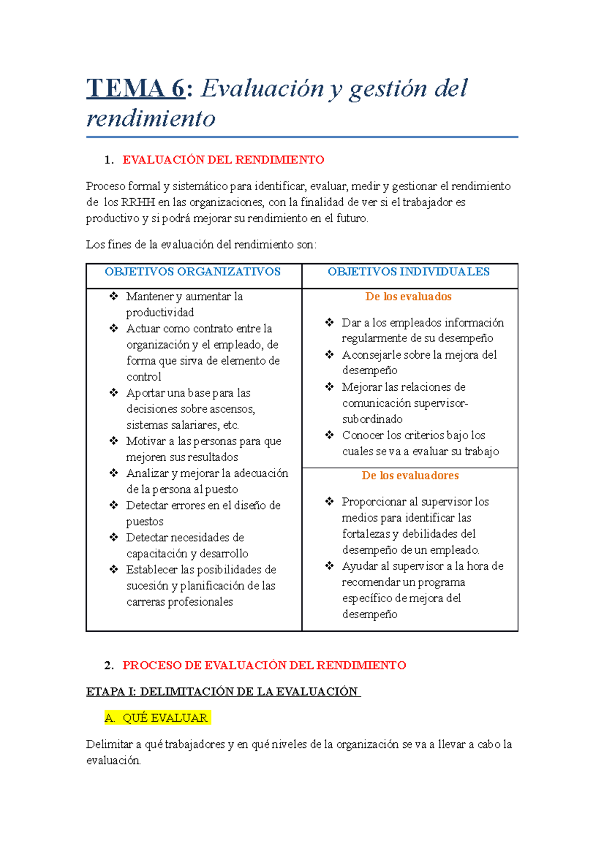 TEMA 6 Recursos Humanos - TEMA 6 : Evaluación Y Gestión Del Rendimiento ...