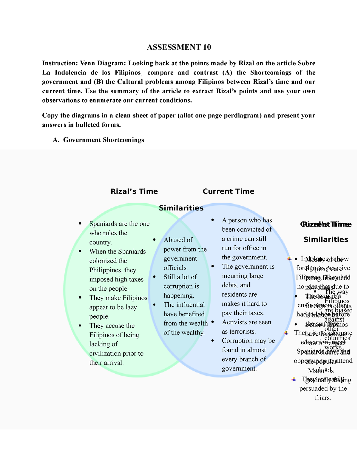 Venn Diagram Analysis Assessment Instruction Venn Diagram Looking Back At The Points