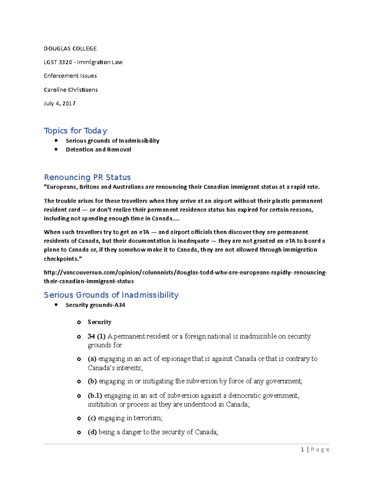 PPT 9 Enforcement 3 Serious grounds of Inadmissibility, Detention