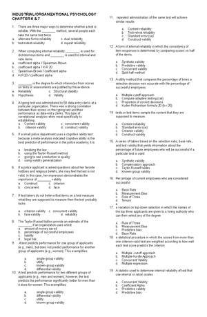 Final exam IO - Practice test in Industrial Psychology - Industrial and ...