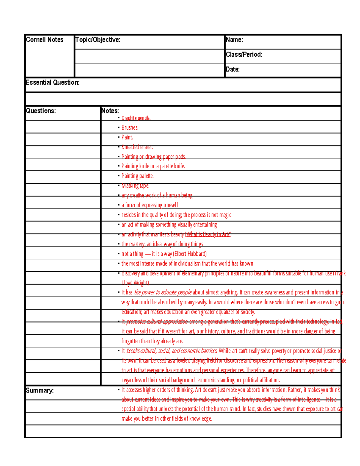 Kami Export - Carly Ventura - Cornell Template - Cornell Notes Topic ...