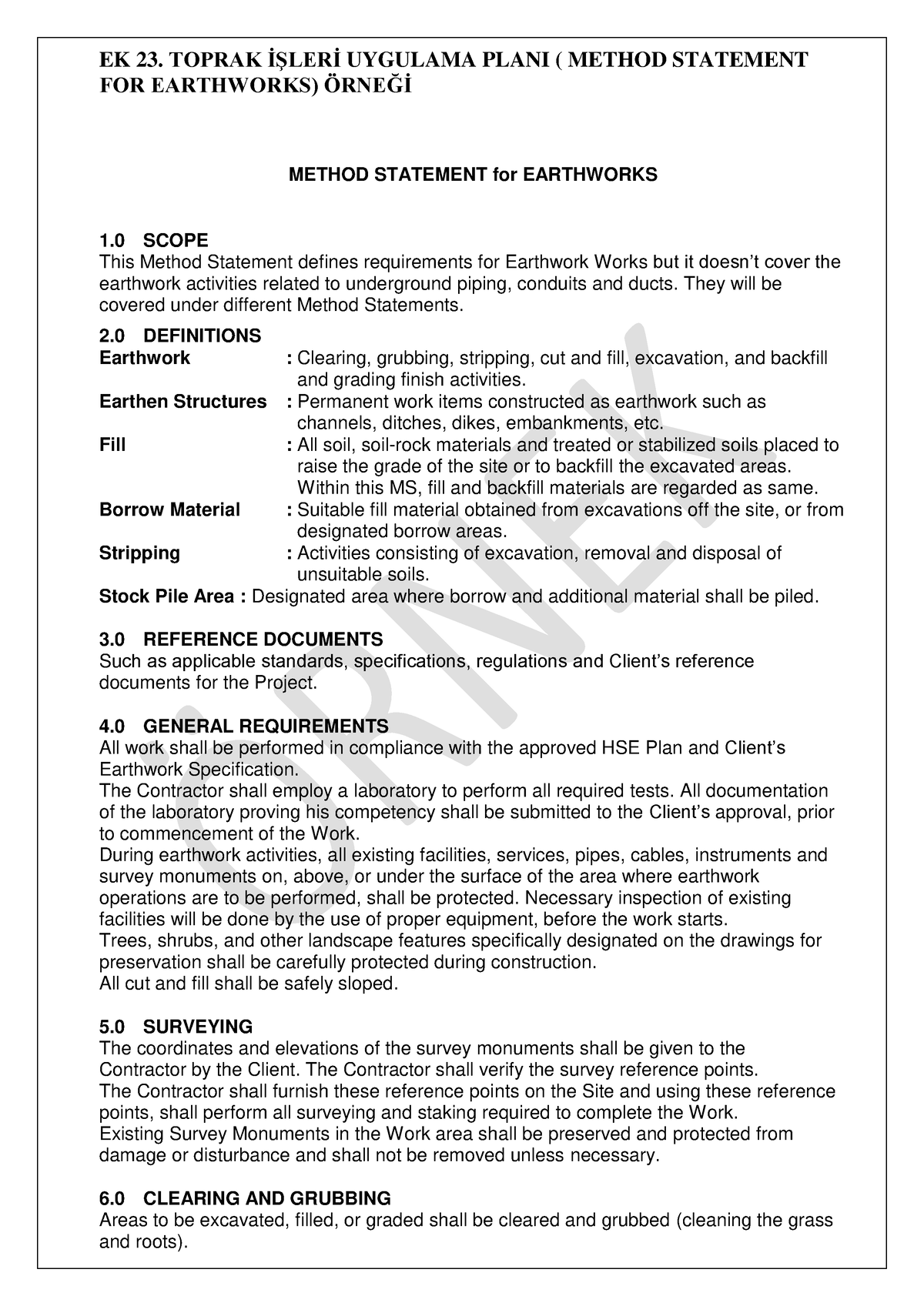 Method Statement for Earthworks - EK 23. TOPRAK İŞLERİ UYGULAMA PLANI ...