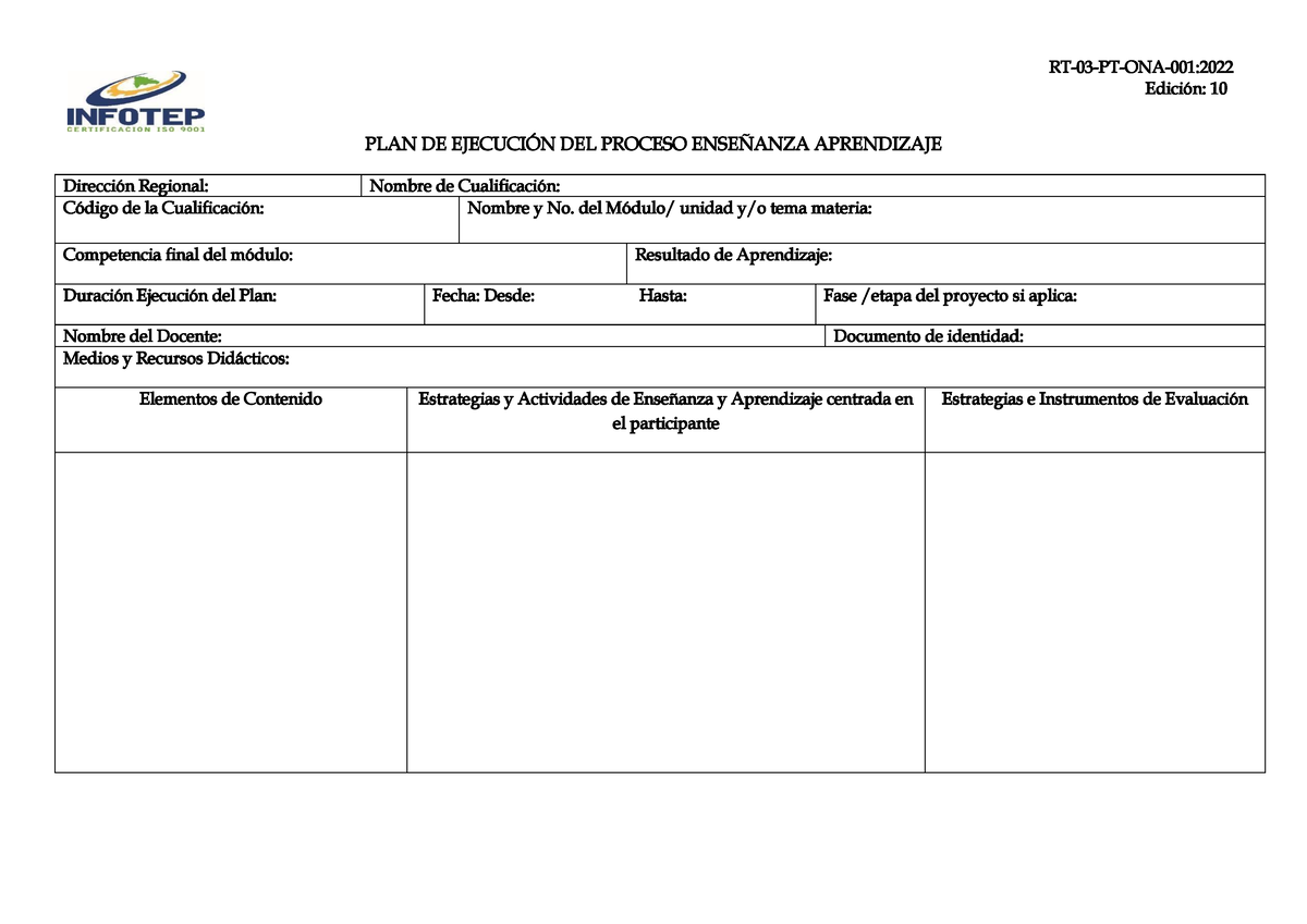 RT-03-PT-ONA-001 - Plan De Ejecucion - RT- 03 - PT-ONA- 001 :202 2 ...