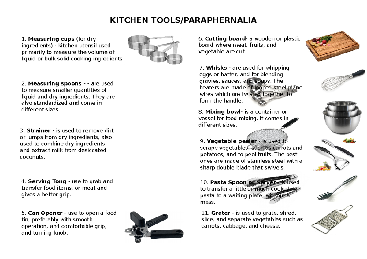 Paraphernalias Paraphernalia used in cookery. KITCHEN TOOLS