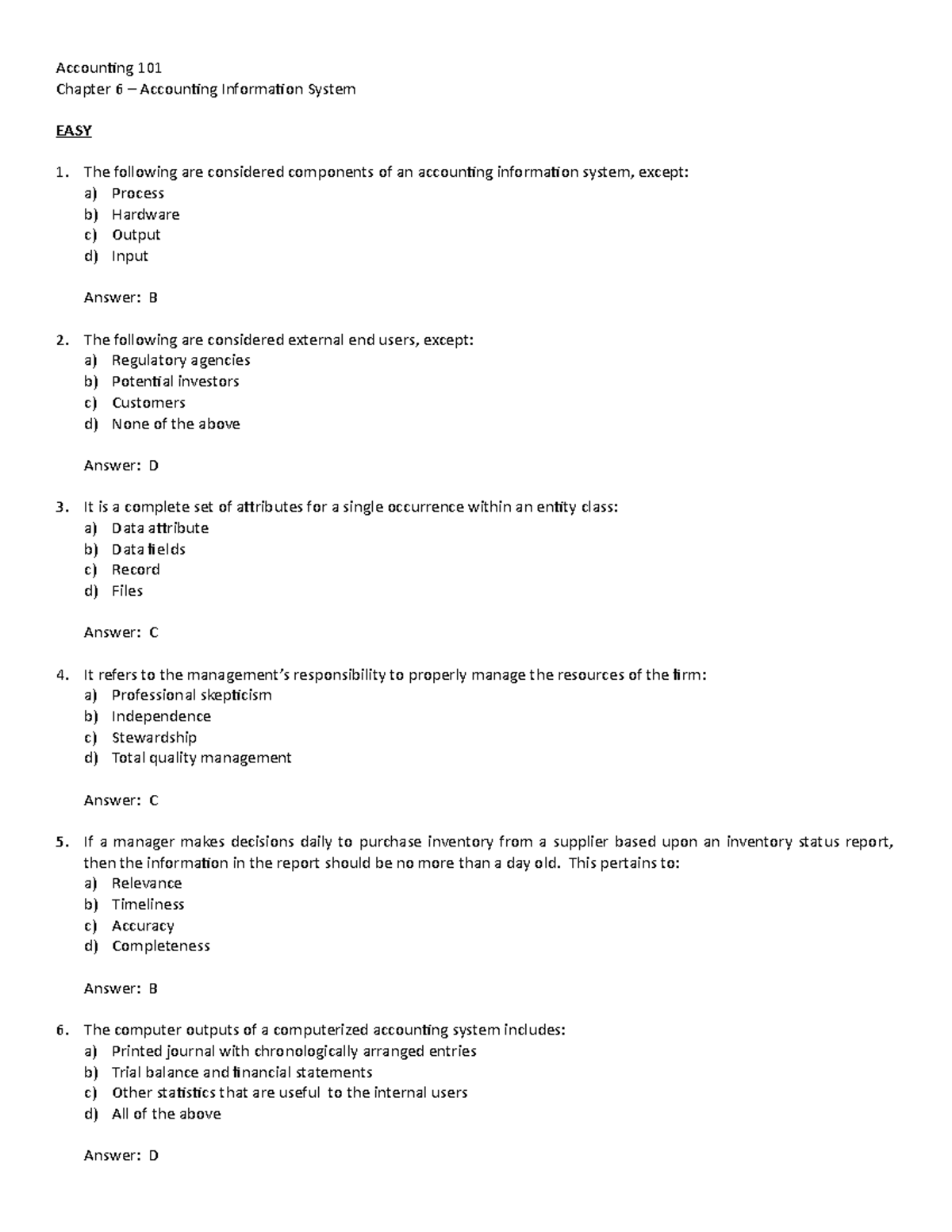 Accounting 101 - Chapter 6 - This pertains to: a) Relevance b ...