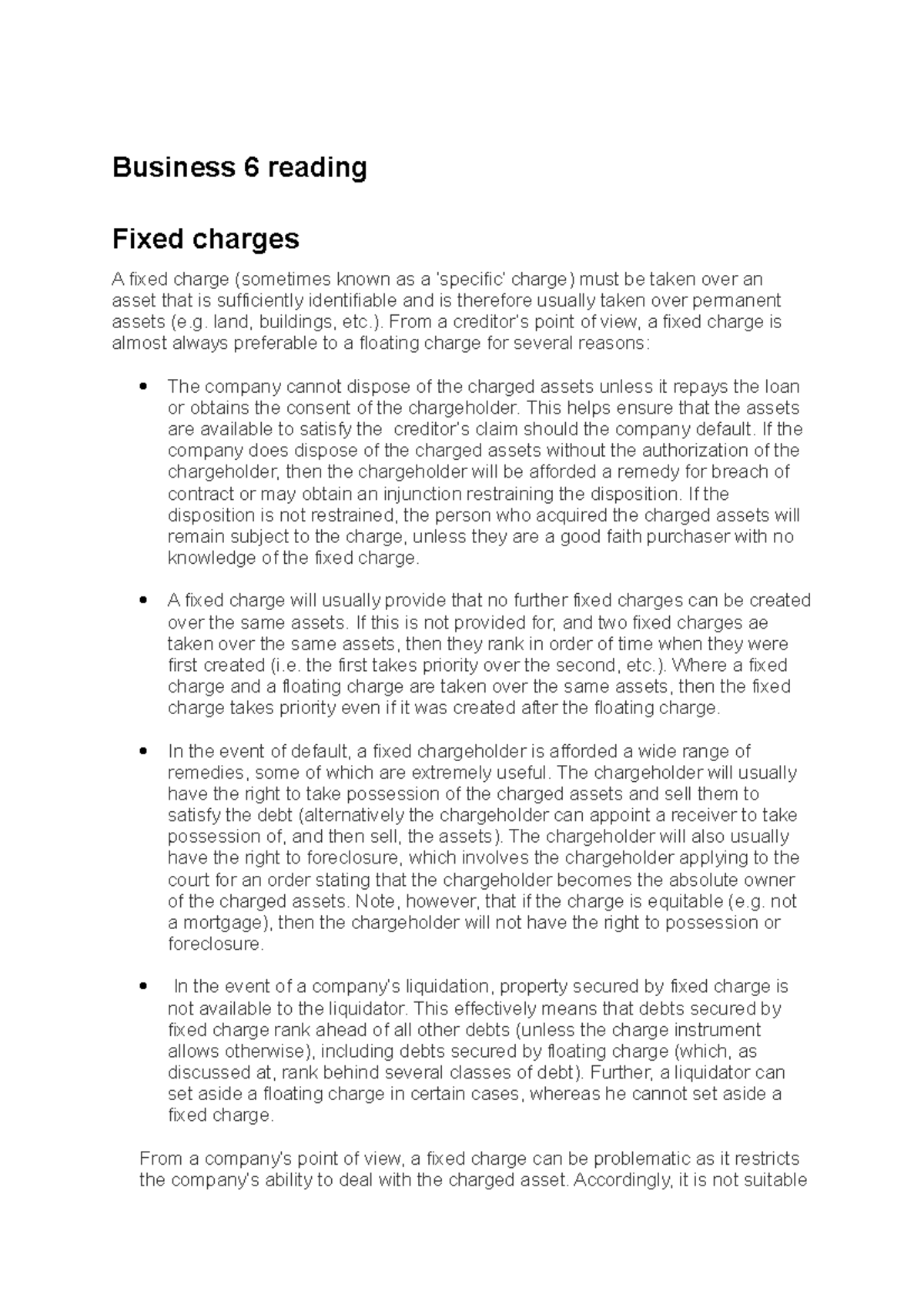 Business ws6 reading - Business 6 reading Fixed charges A fixed charge ...