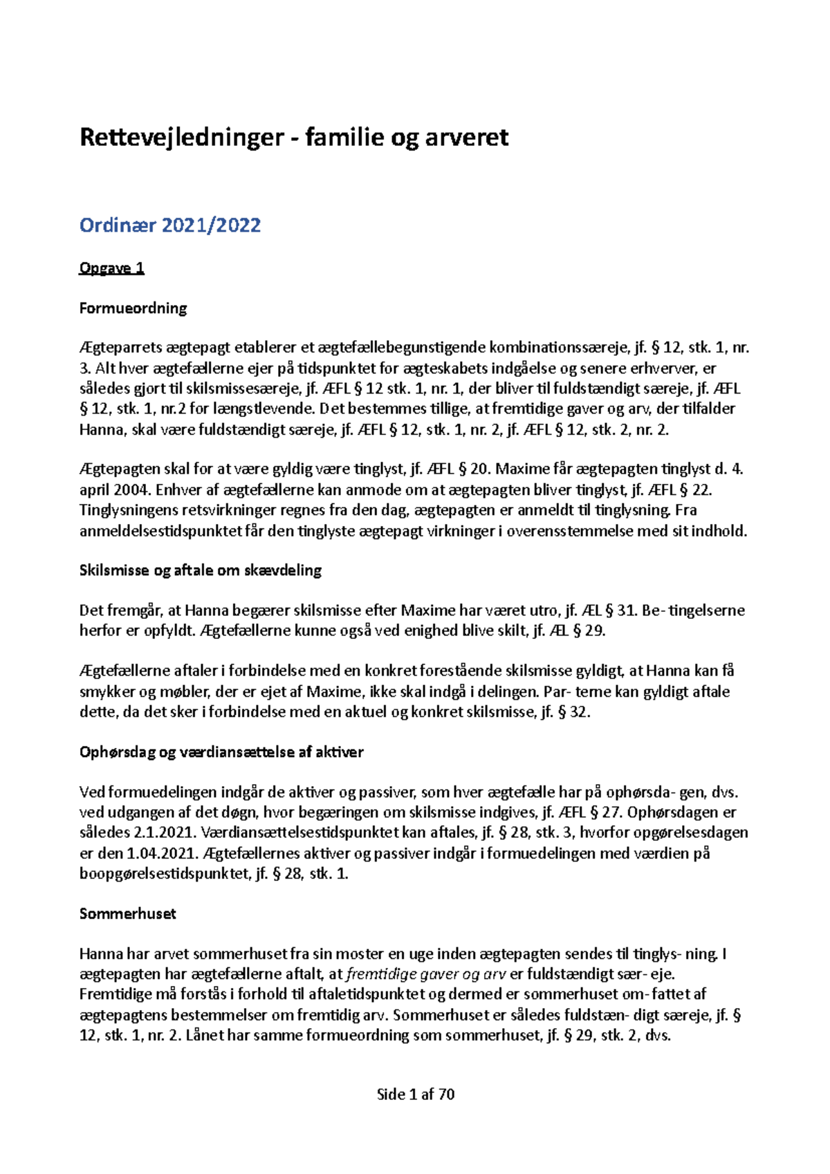 Rettevejledninger - FA - Rettevejledninger - Familie Og Arveret Ordinær ...