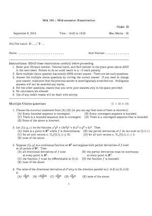Tutorial Question Sheet - Department of Mathematics Indian Institute of ...