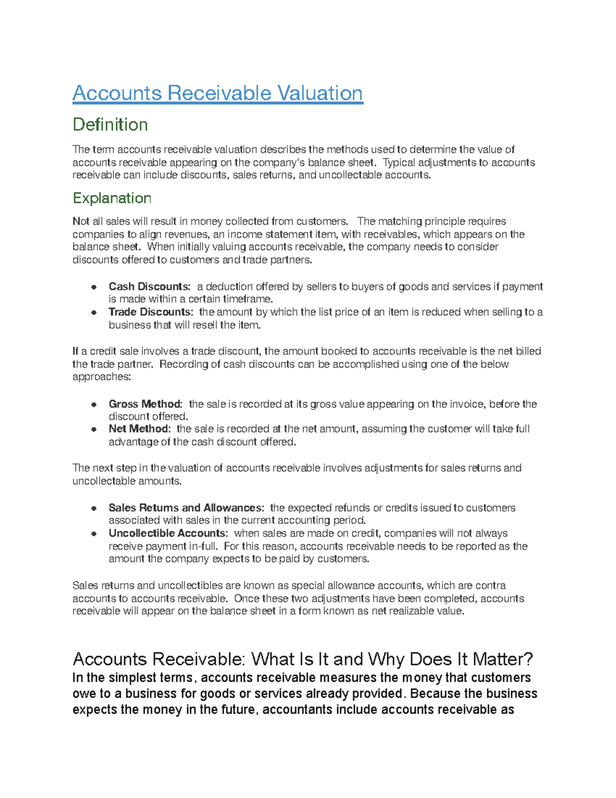 Accounts Receivable Valuation 1 - Accounts Receivable Valuation ...