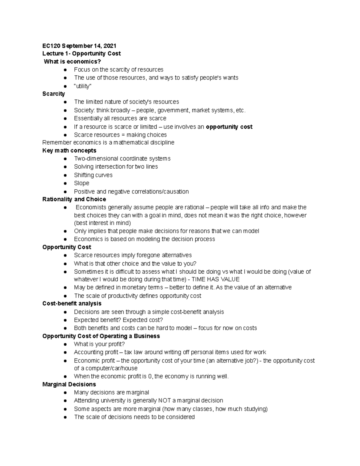 EC120 Lecture Notes - Ec 120 - WLU - Studocu