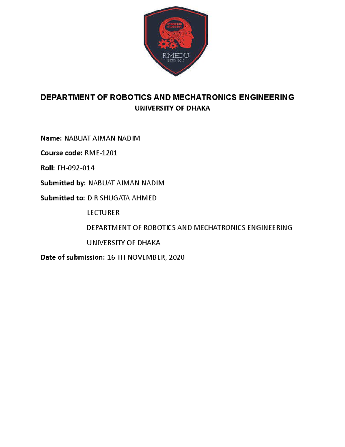 Assignment 03 - Lecture notes 3 - DEPARTMENT OF ROBOTICS AND ...