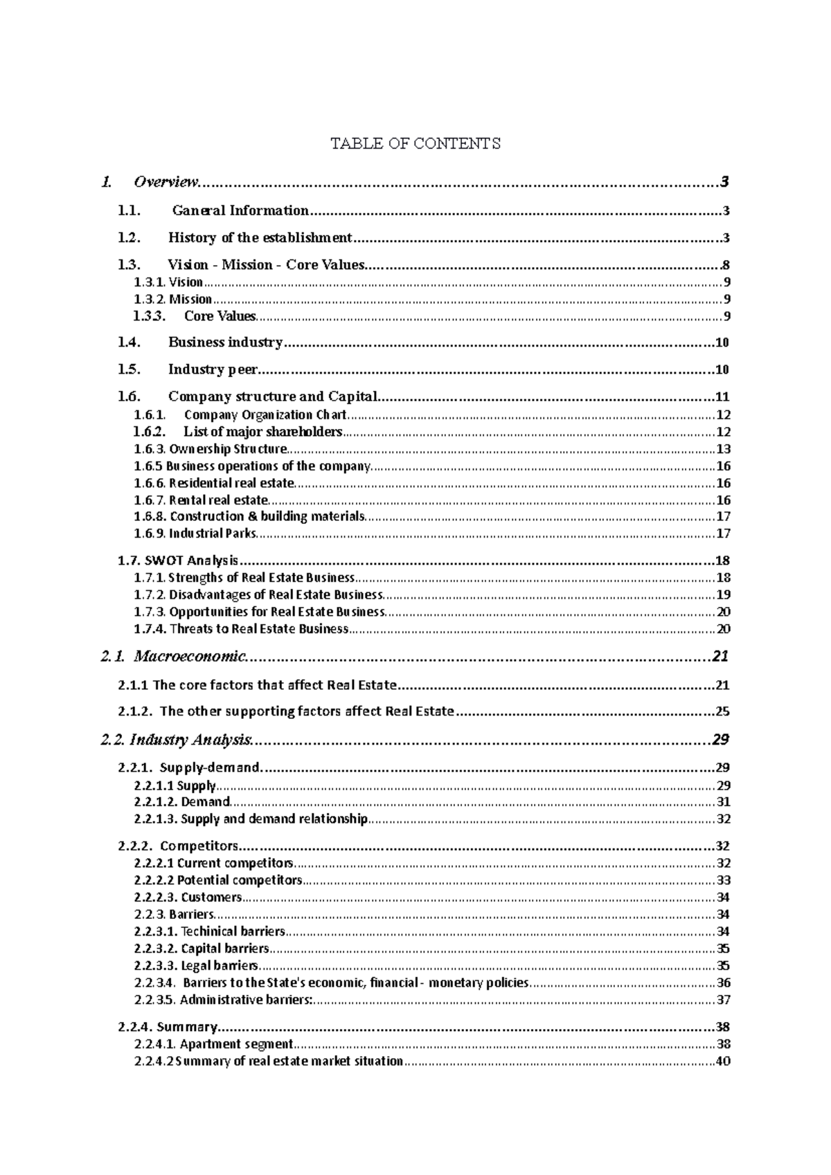 DATXANH GROUP JOINT STOCK COMPANY - TABLE OF CONTENTS - Studocu