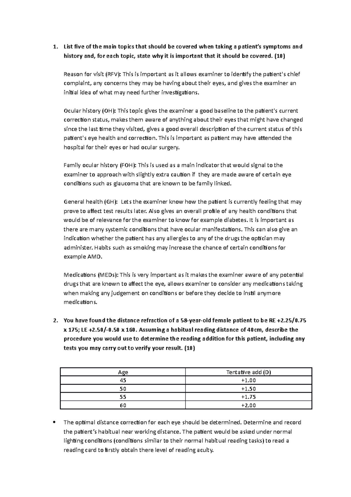 Sample BV answers - n/a - List five of the main topics that should be ...