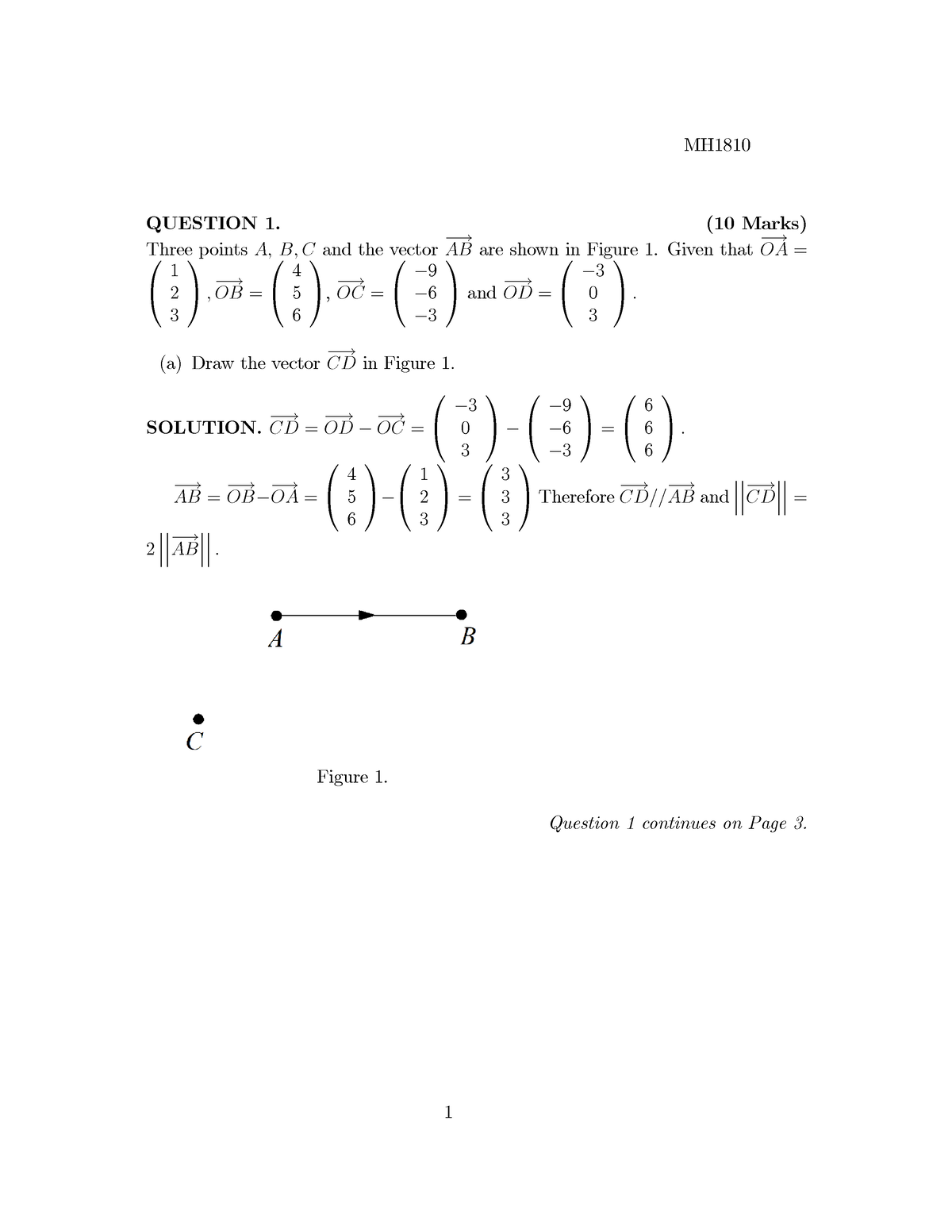 MH1810 2019-20 Solution - QUESTION 1. (10 Marks) Three Points A; B; C ...