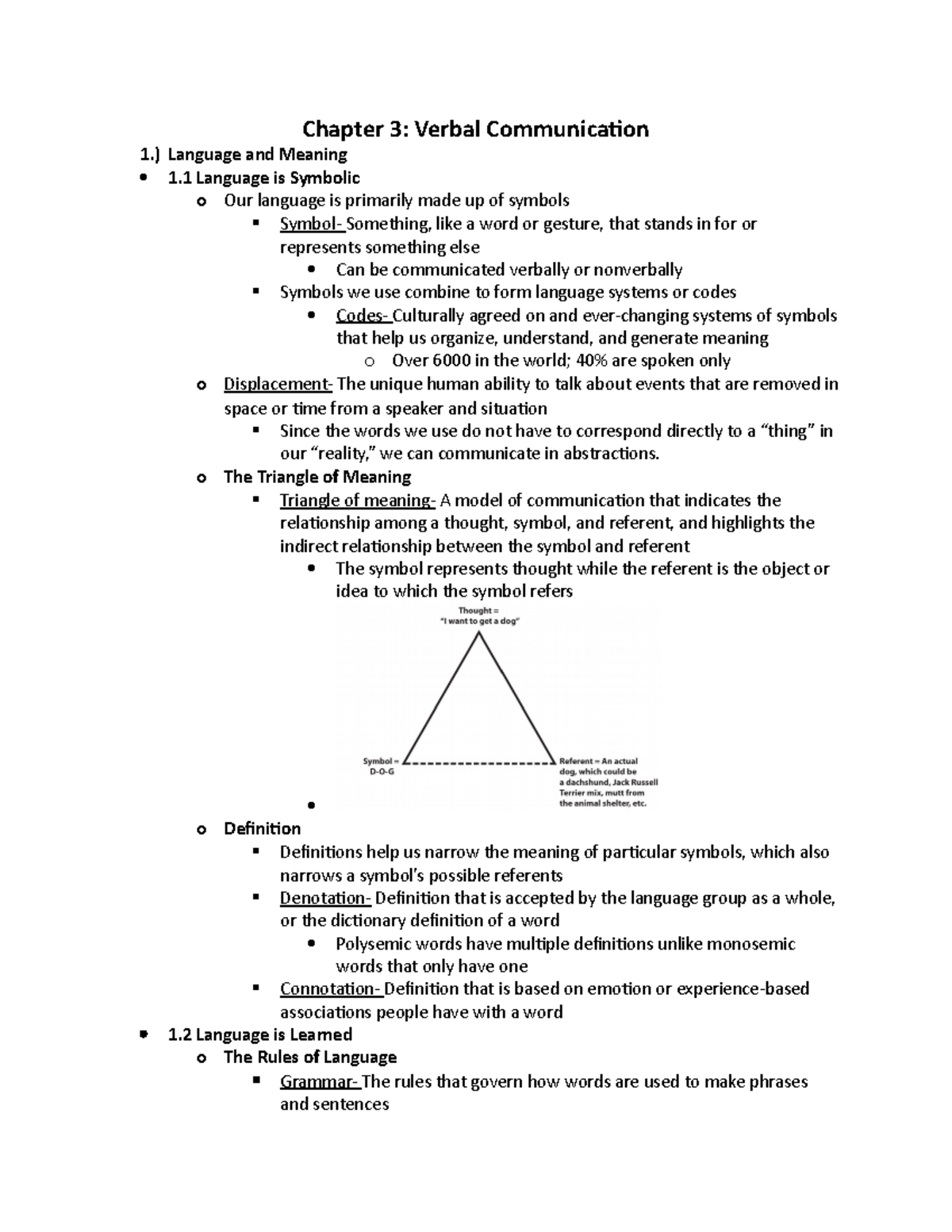 Chapter 3 Speech Chapter 3 Verbal Communication 1.) Language and