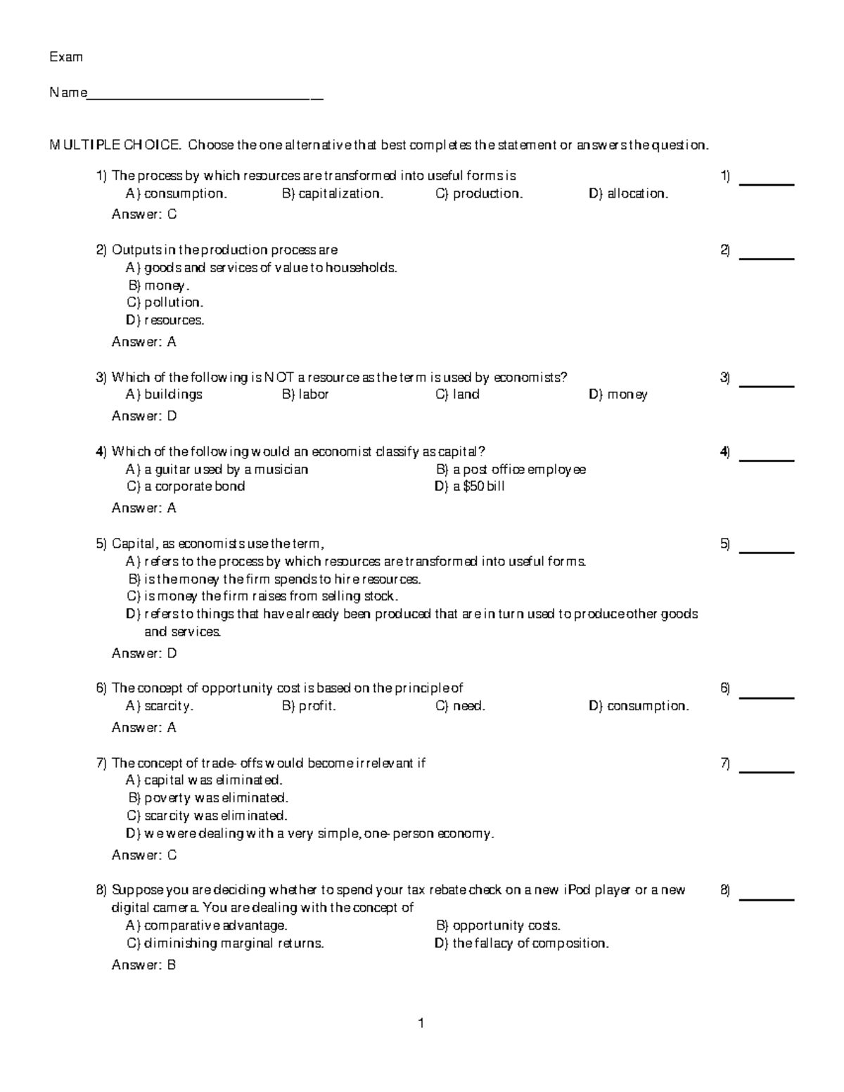 Untitled 2 - M/C With Answers - Exam Name ...