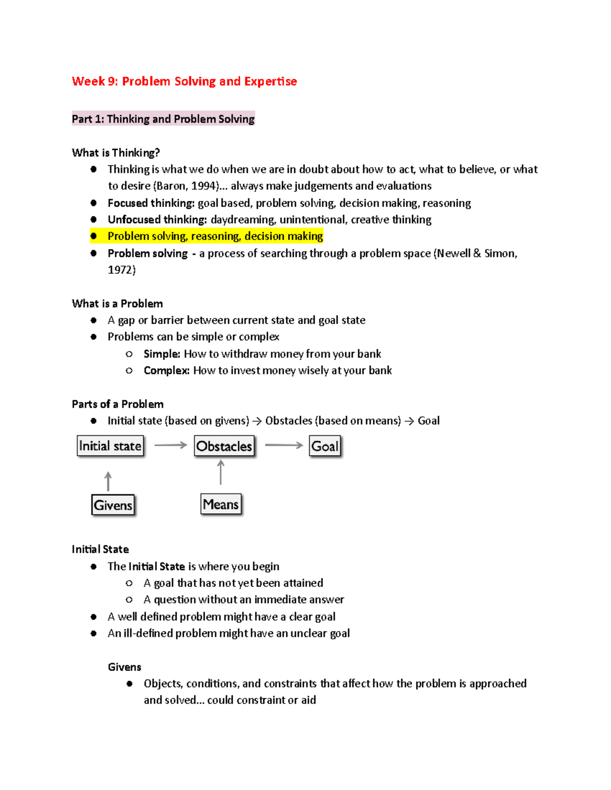 Week 9 Problem Solving and Expertise - Week 9: Problem Solving and ...