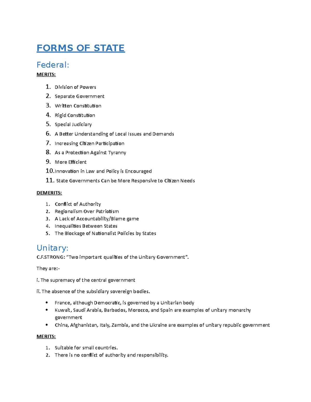 Forms oF State jhgvjkh - FORMS OF STATE Federal: MERITS: 1. Division of ...