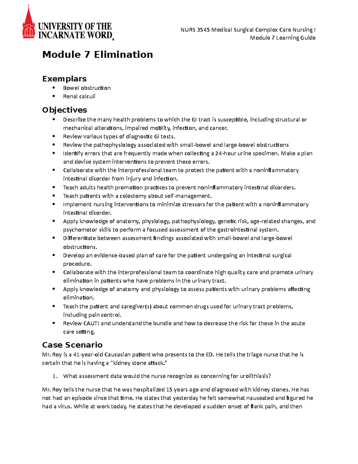 Module 7 Learning Guide - Module 7 Learning Guide Module 7 Elimination ...