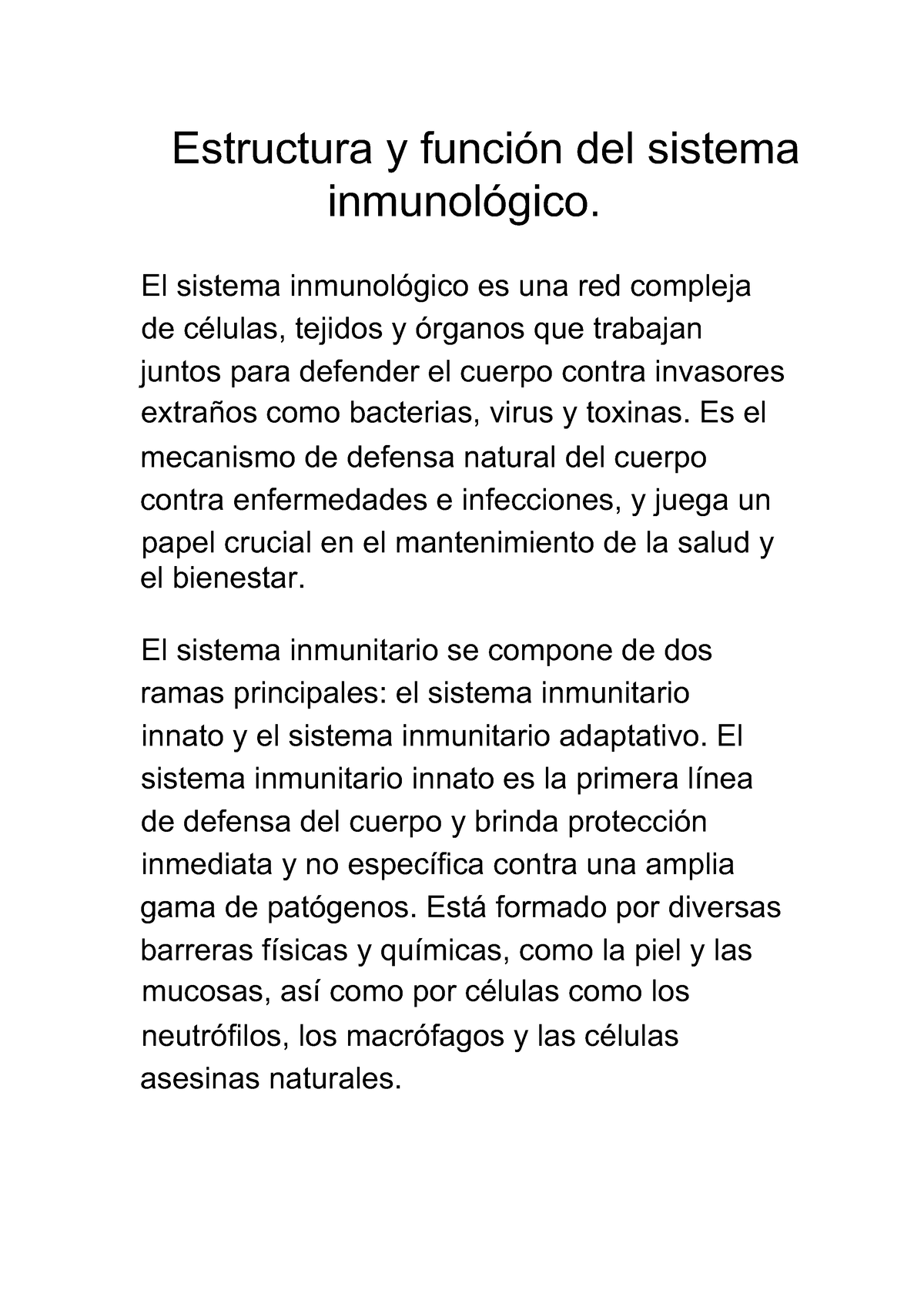 función del sistema inmunológico