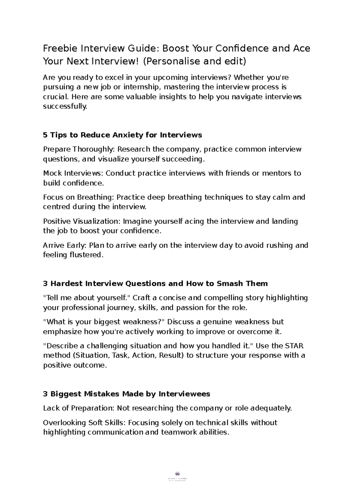 Interview and Final Int Handout - Freebie Interview Guide: Boost Your ...