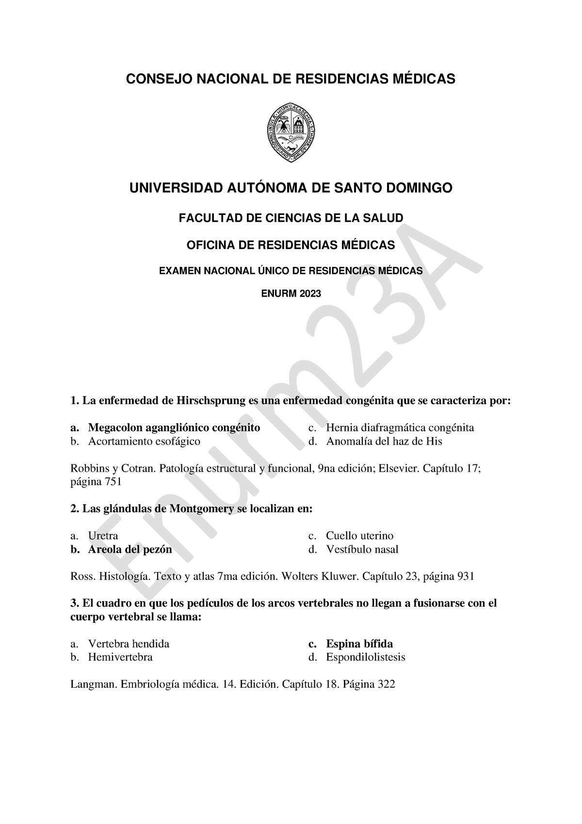 Examen Enurm2023A Repaso para enurm 2024 CONSEJO NACIONAL DE