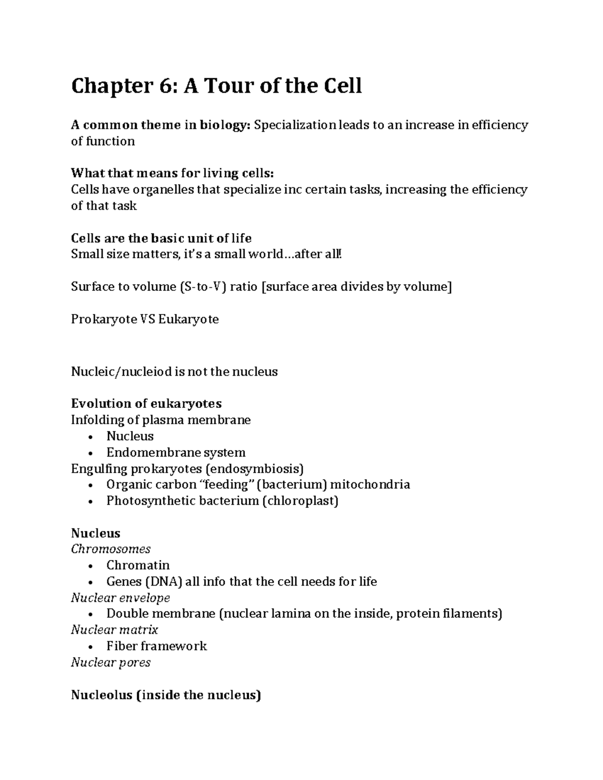 Chapter 6 A Tour of the Cell . all! Surface to volume (StoV