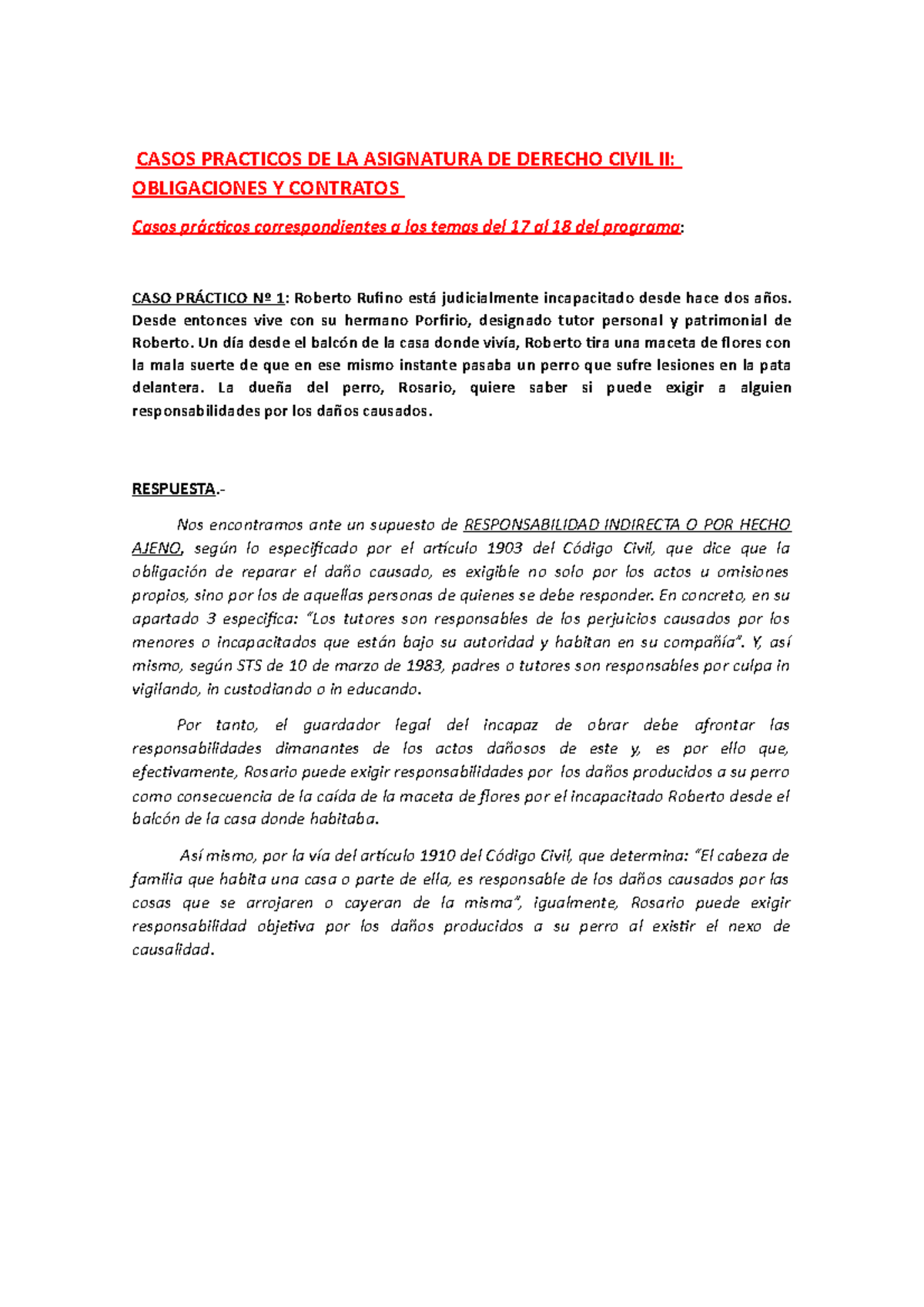 CASO Práctico DERECHO CIVIL II OBLIGACIONES - CASOS PRACTICOS DE LA ...