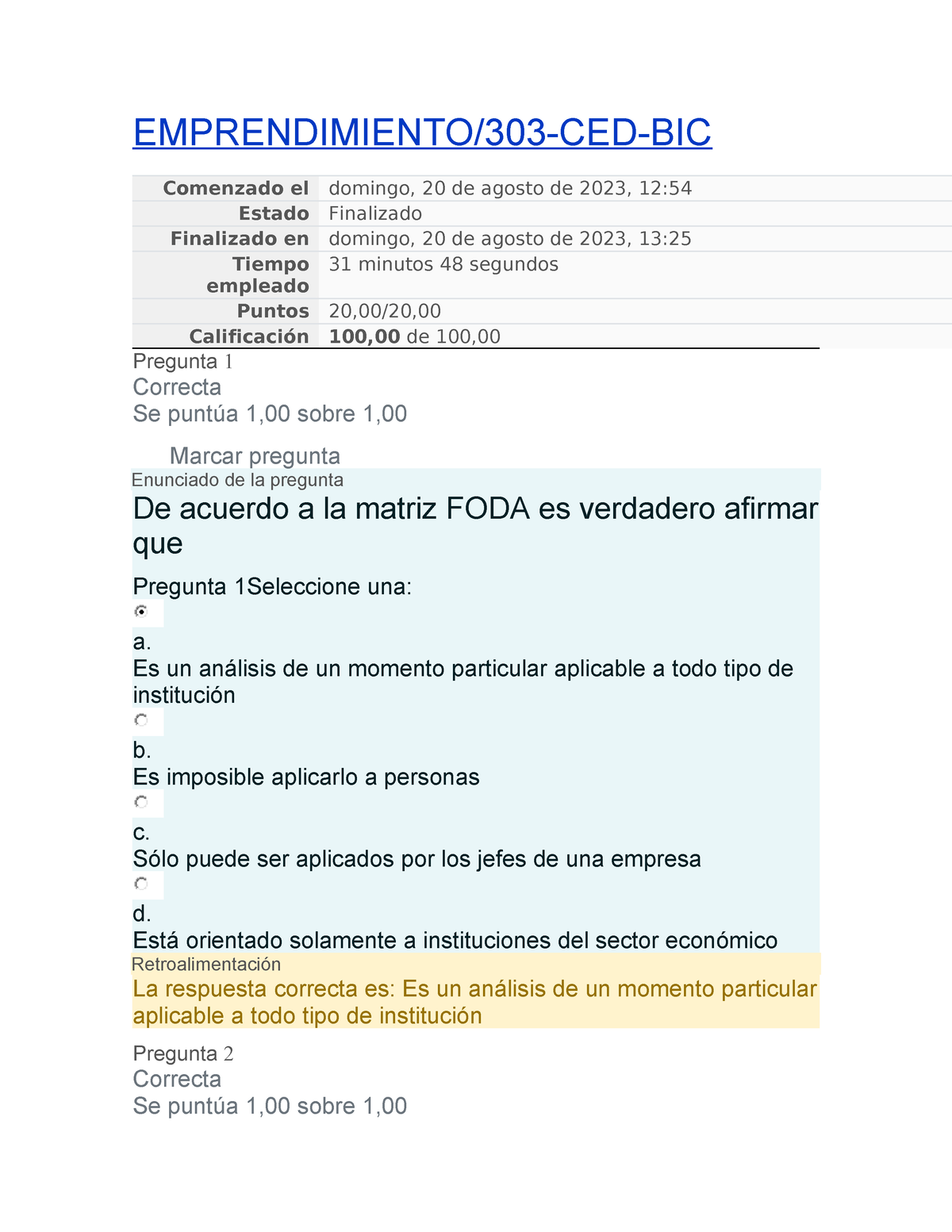 Emprendimiento Prueba 1 - EMPRENDIMIENTO/303-CED-BIC Comenzado El ...