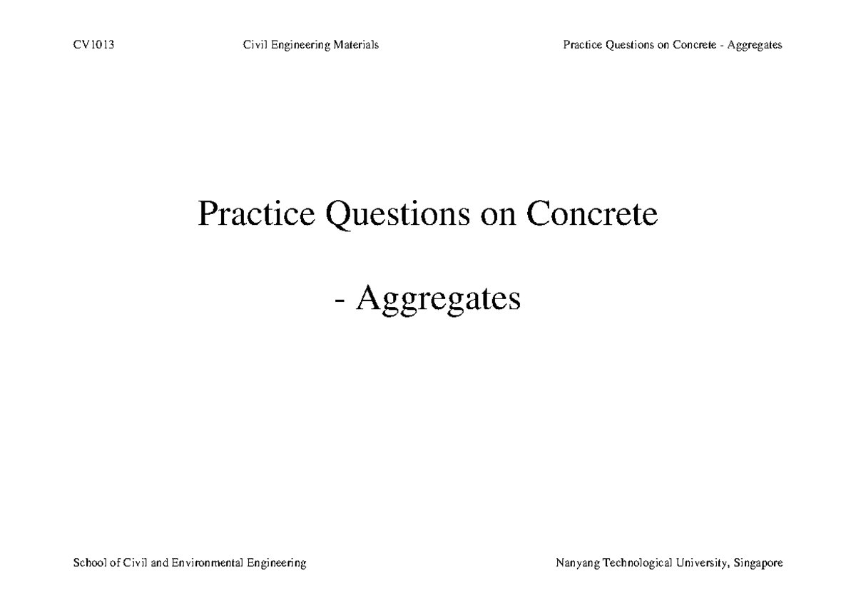 Practice Questions on Concrete - Aggregades - A sample of 10 kg of wet ...