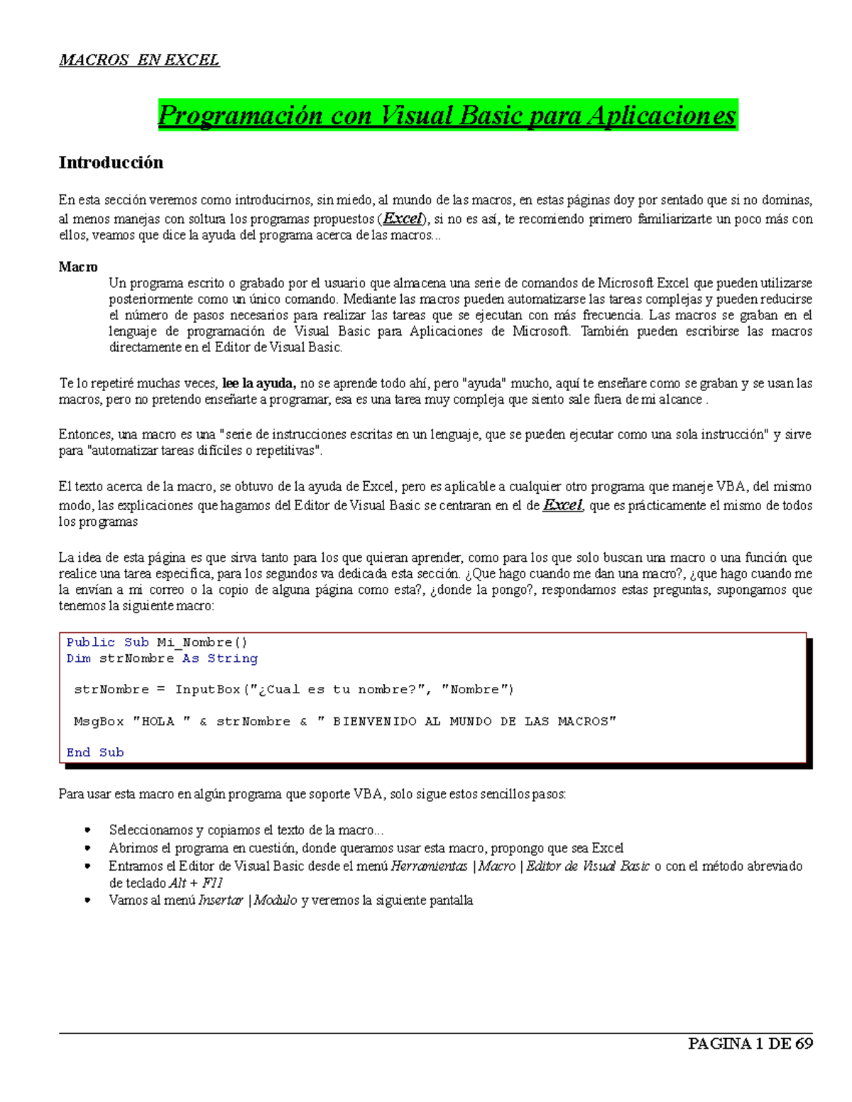 Programacion Visual Basic PARA Aplicaciones EN Excel 2010 ...