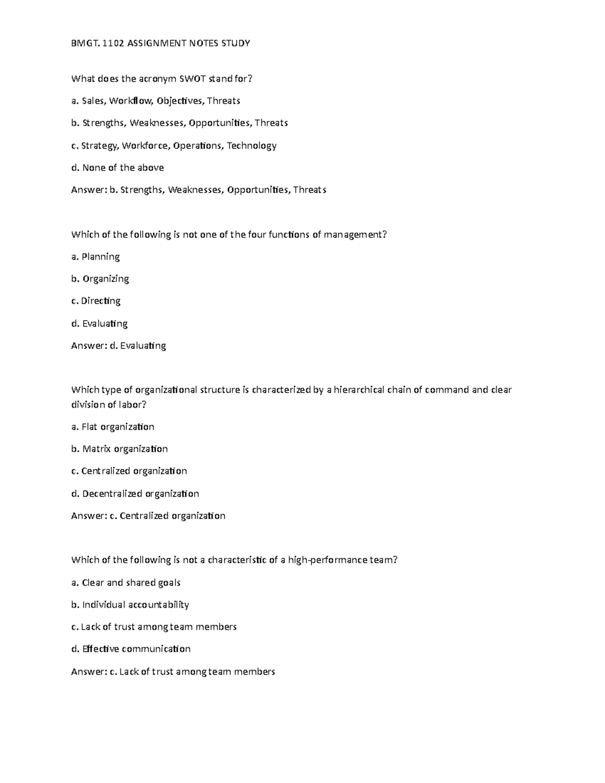 BMGT assignments study BMGT. 1102 ASSIGNMENT NOTES STUDY What does