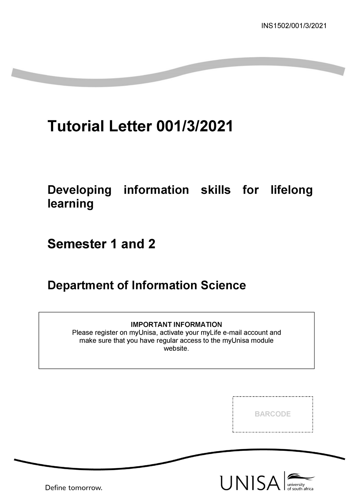 INS1502 TL001 3 2021 - Lecture Notes 3 - Tutorial Letter 001/3 ...