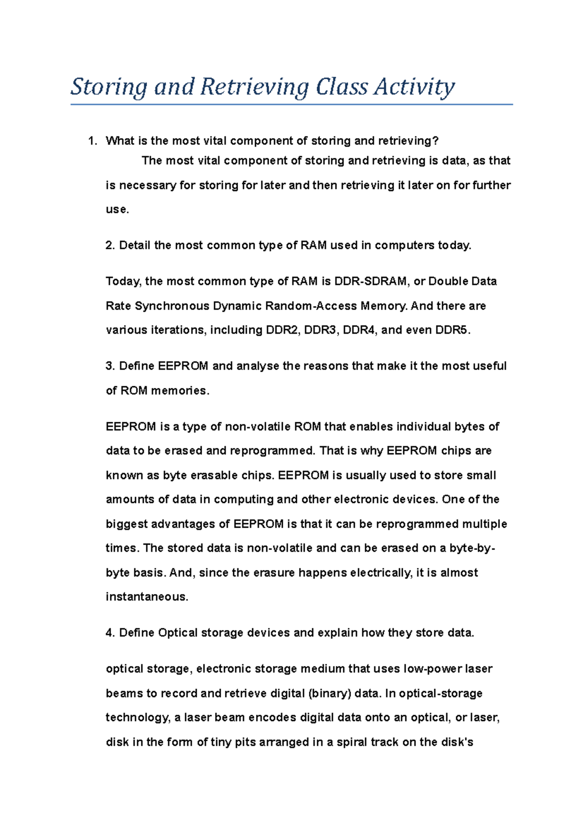 Adam Mehdi - Storing and Retrieving Class Activity - Storing and ...