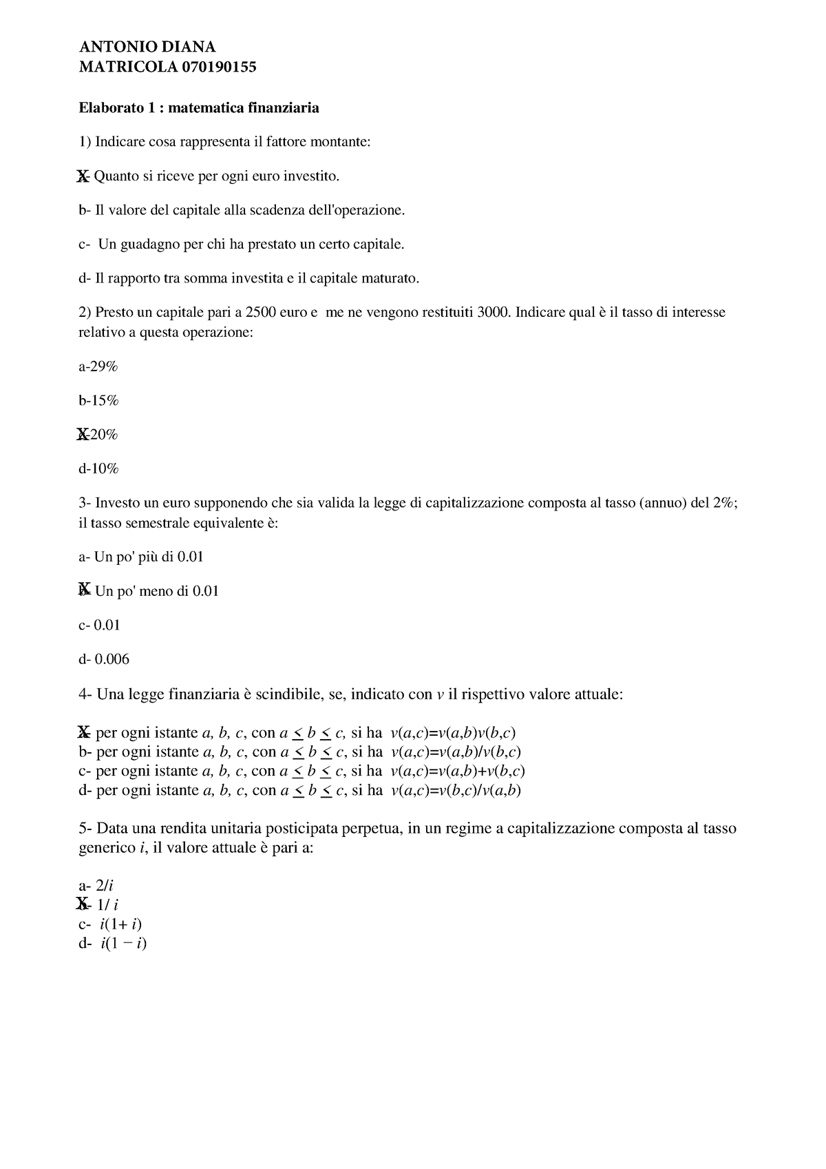 Elaborato 1 Matematica Finanziaria - Studocu