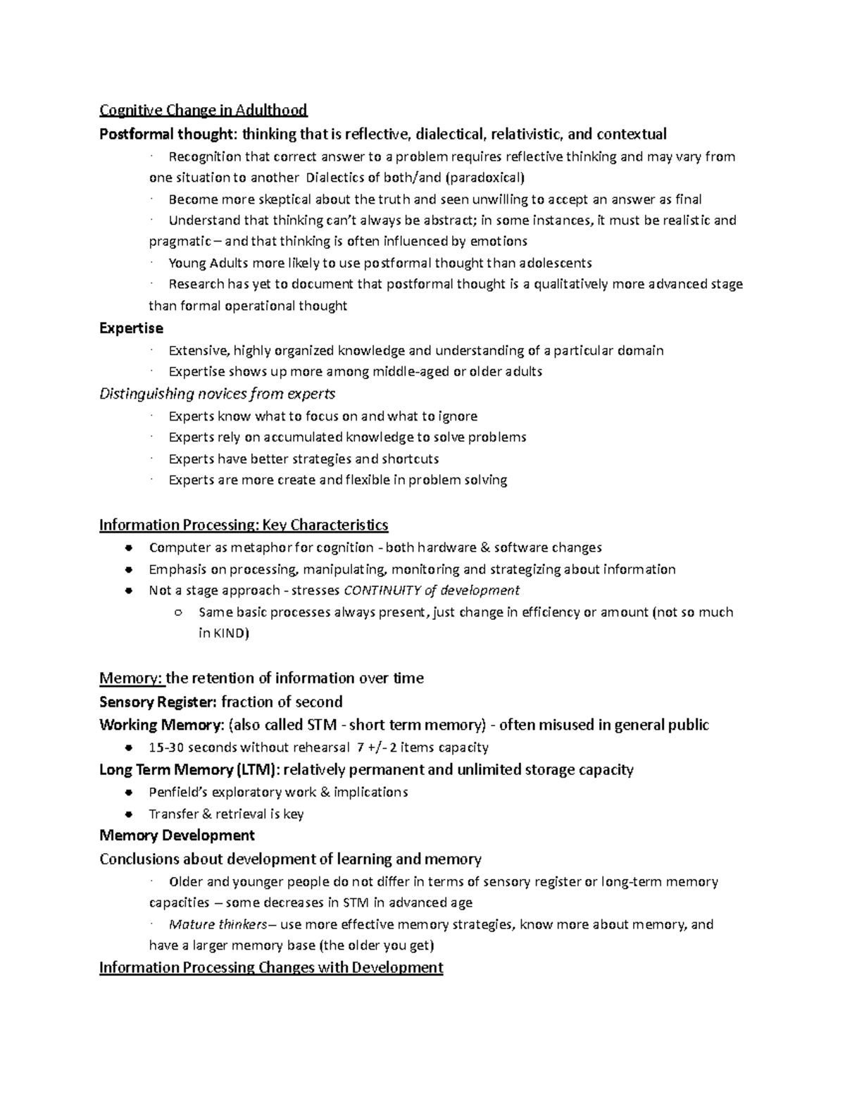 HD1 - The first month of notes for HDFS 202. 1/3 - Cognitive Change in ...