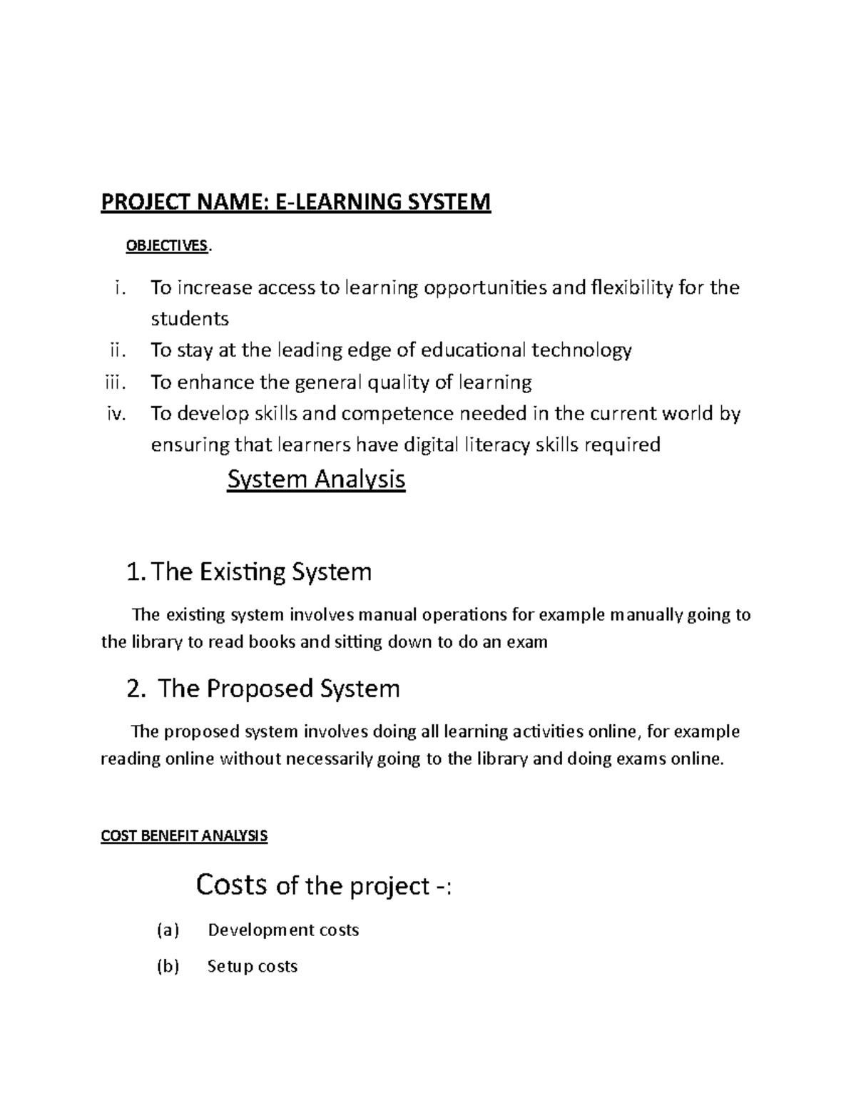 Project e-learning system - PROJECT NAME: E-LEARNING SYSTEM OBJECTIVES ...