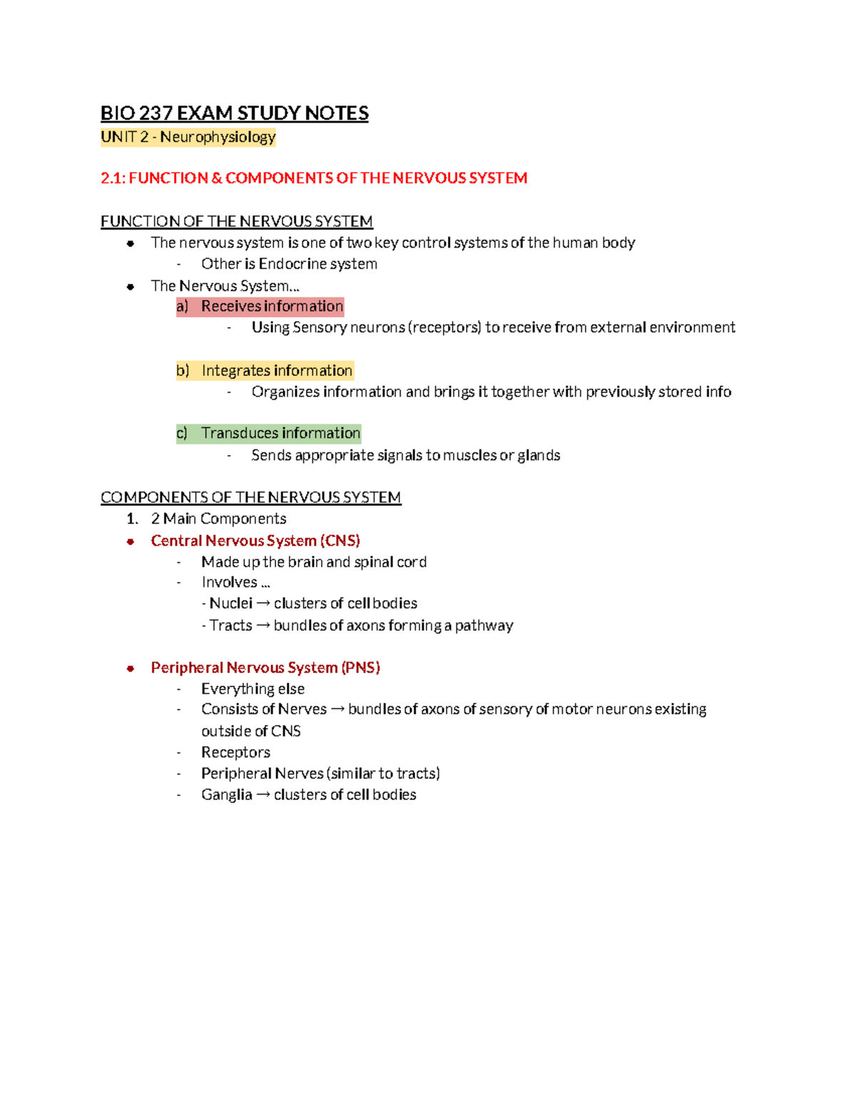 BIO 273 UNIT 2-2 - Bio 273 unit 2 lecture notes - BIO 237 EXAM STUDY ...