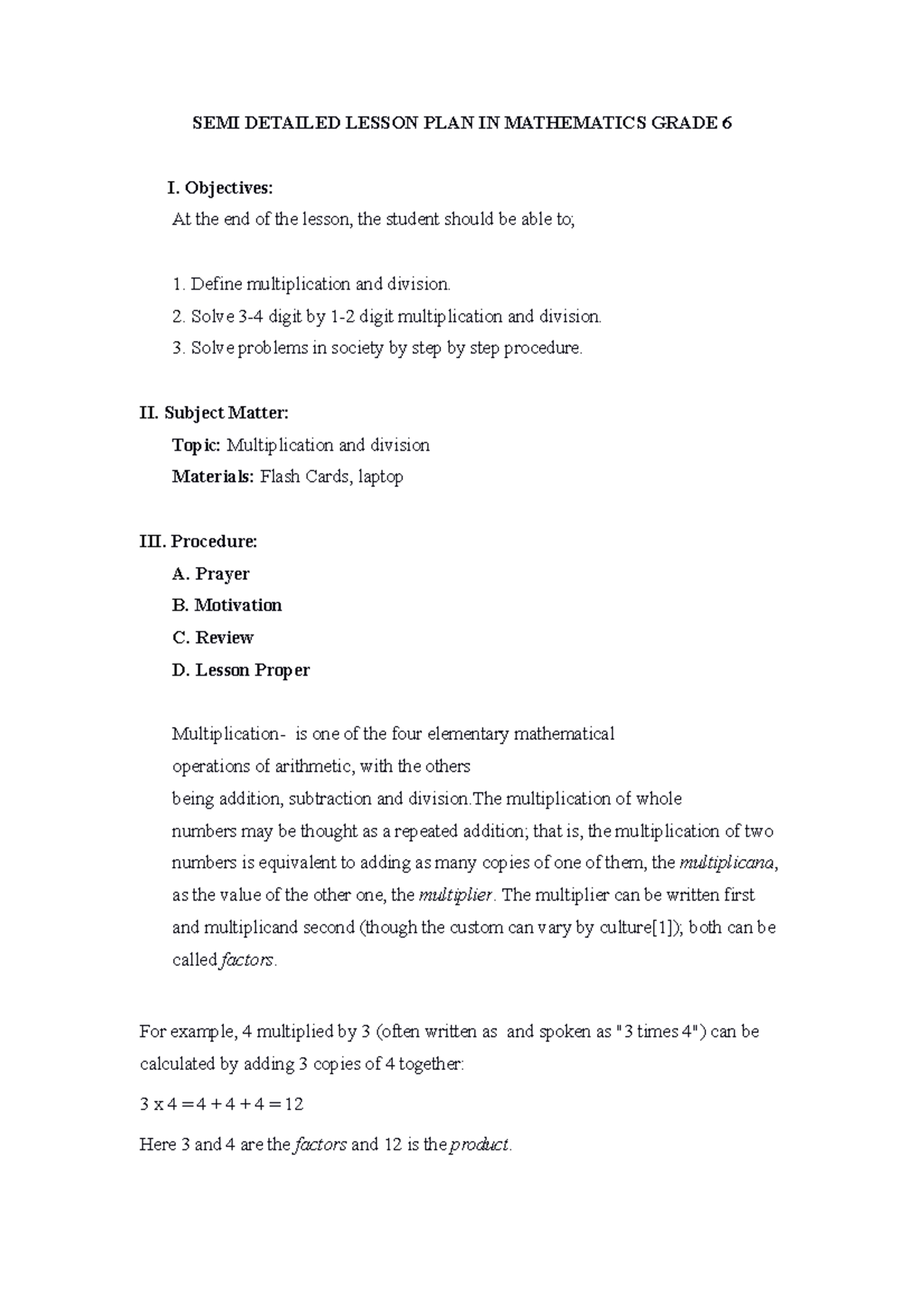 Example Of Semi Detailed Lesson Plan In Math Grade 2