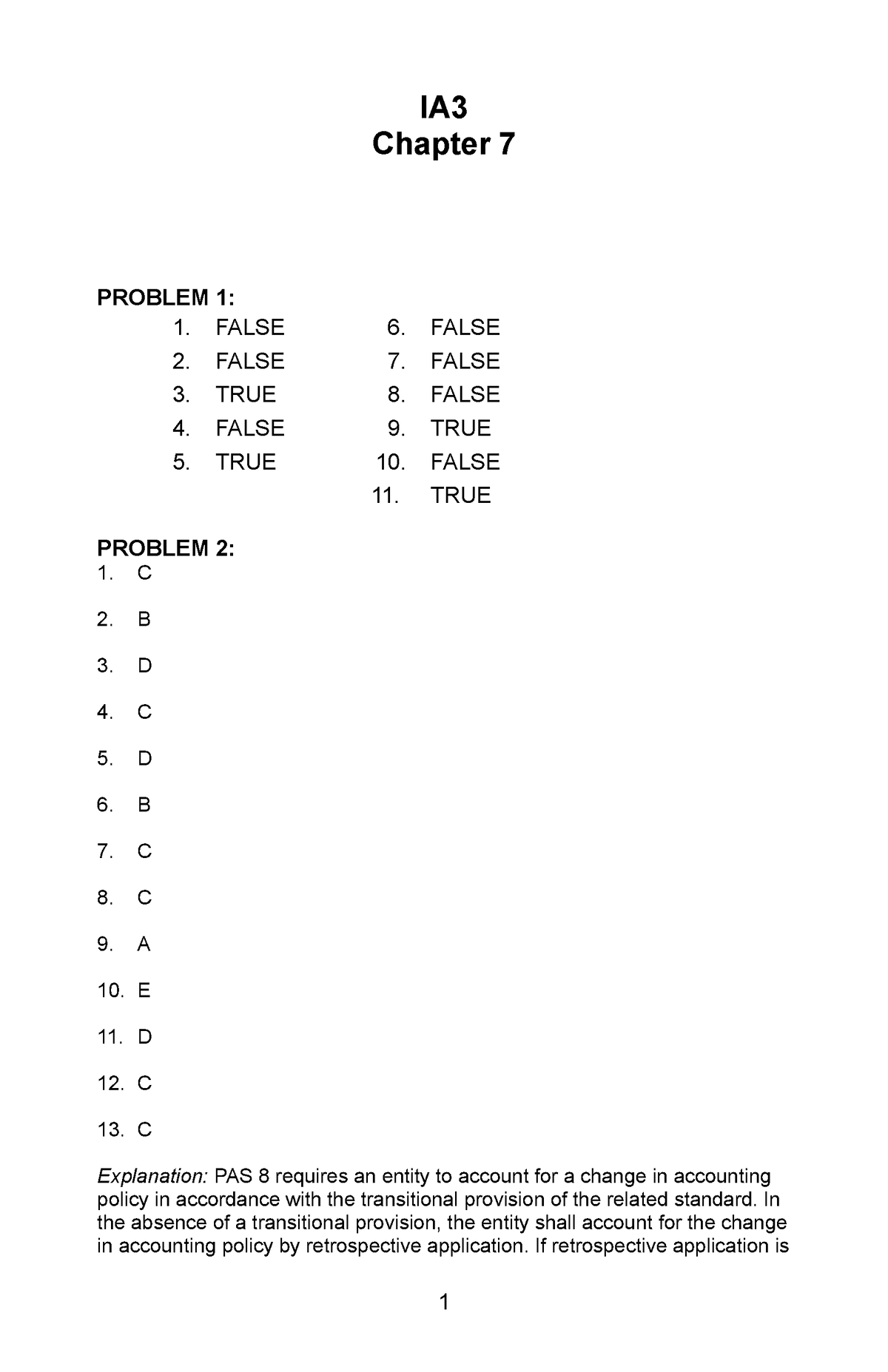 IA3 Chapter-7 Notes PART-1 - IA Chapter 7 PROBLEM 1: 1. FALSE 6. FALSE ...