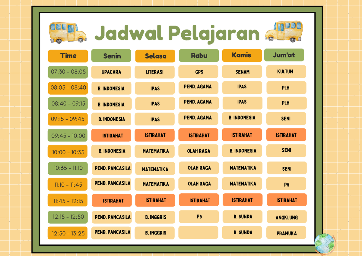 Jadwal Kelas 4 Terbaru - Jadwal Pelajaran 07:30 - 08: 08:05 - 08: 08:40 ...