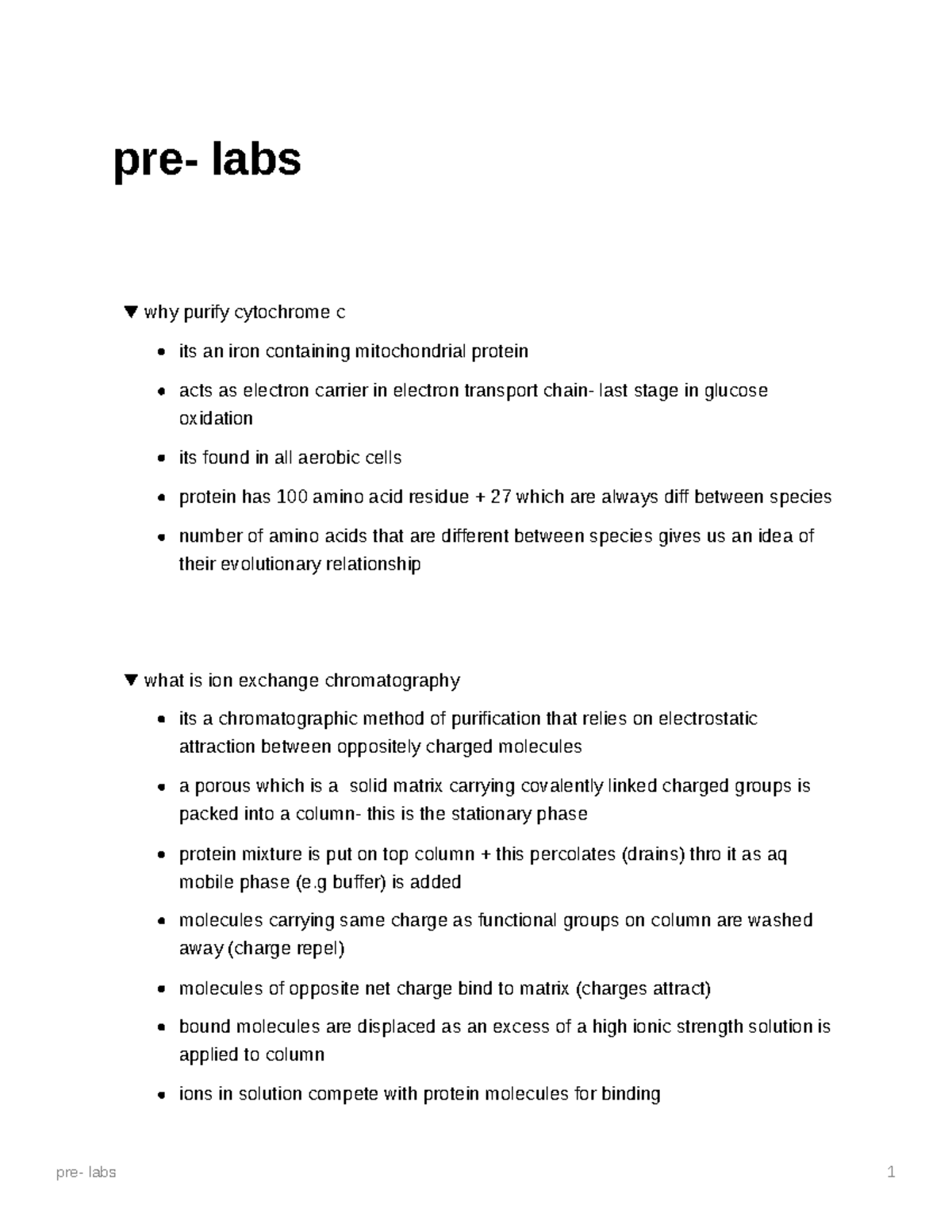 PRE- LABS FOR PRACTICAL 1 PURIFICATION OF CYTOCHROME C - pre- labs why ...